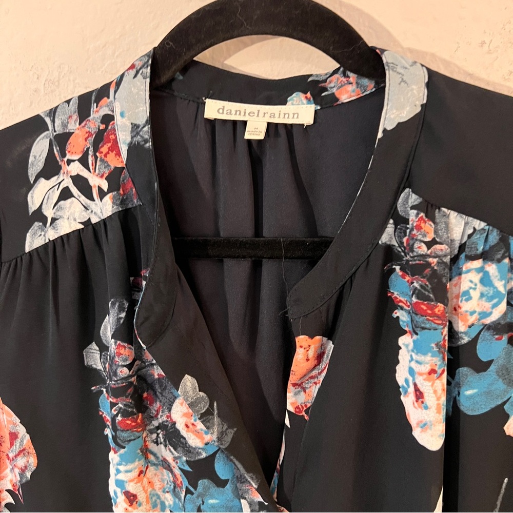 Daniel Rainn Navy Floral Midi Dress Size Medium